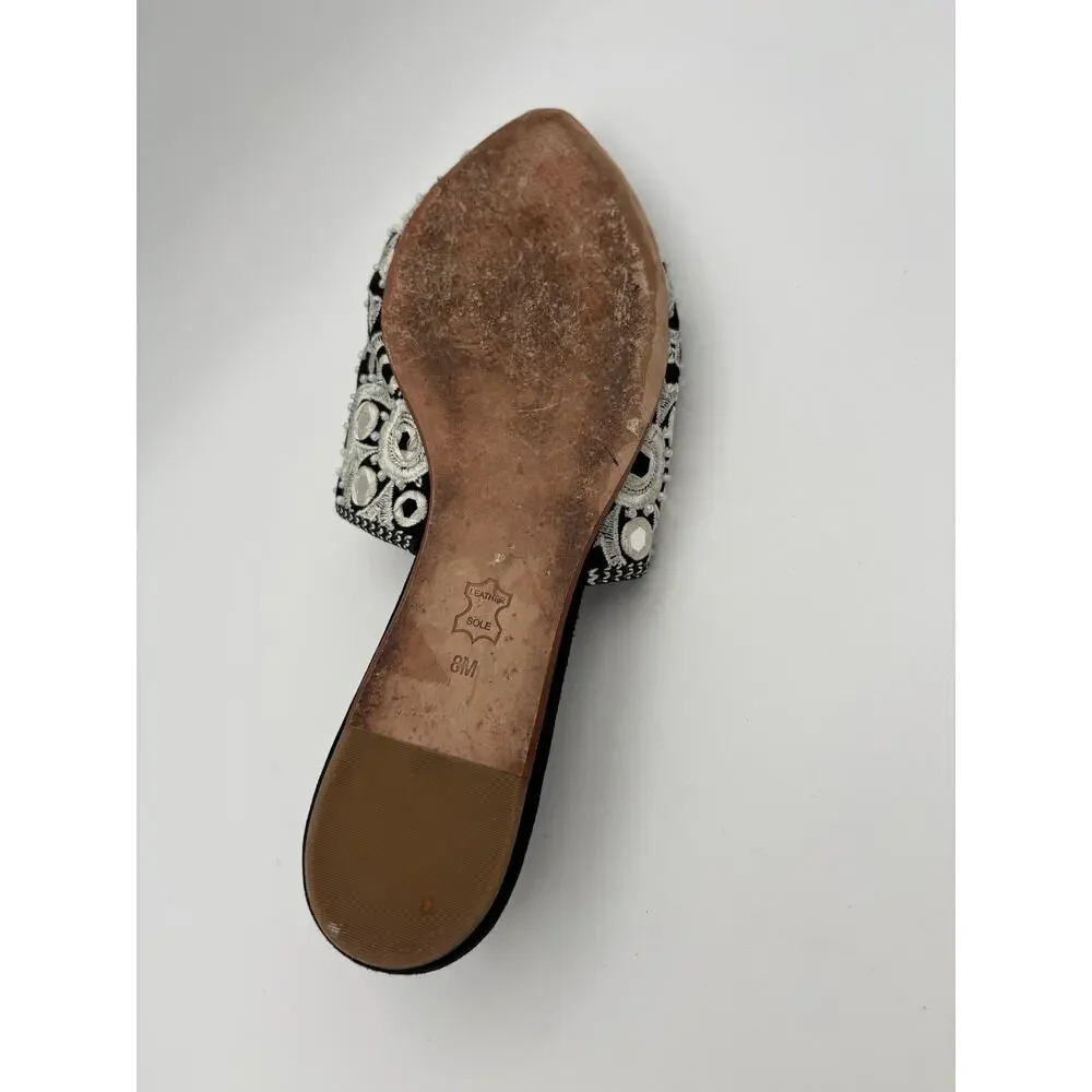 *ONE LEFT SHOE* Tory Burch Elora Black White Silver Flat Mule Size 8 Replacement